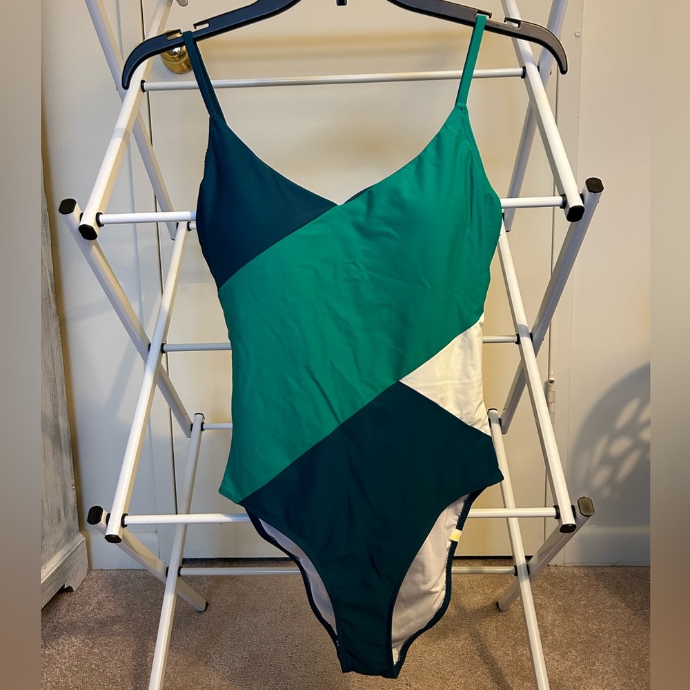 Summersalt Green and White Color Block One Piece Swimsuit